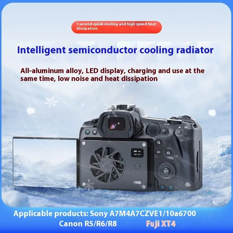 Black aluminium alloy smart cooling radiator with fan, measuring 89mm by 52mm