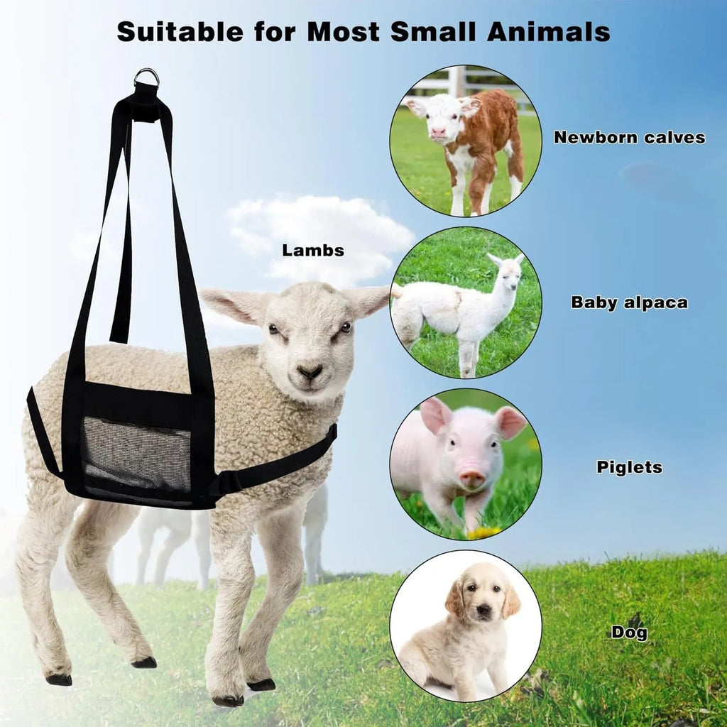 Black nylon calf sling for weighing large dogs and small livestock animals