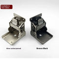 Furniture folding hinge with adjustable angle mechanism in various electroplated finishes including black bronze and nickel silver.