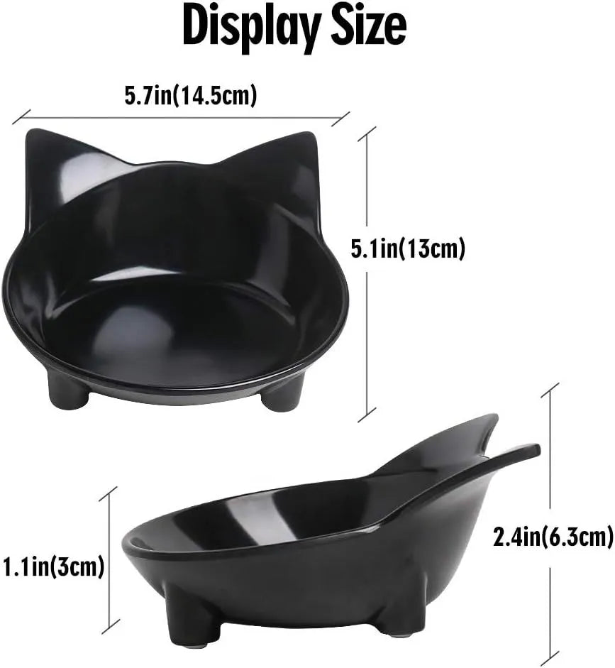 Shallow black melamine pet bowl with a non-slip rubber base for cats and small dogs.