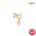 S925 sterling silver flat column geometric ear bone stud with threaded post in a gold colour.