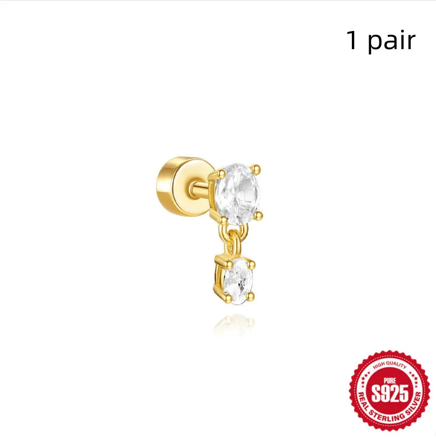 S925 sterling silver flat column geometric ear bone stud with threaded post in a gold colour.