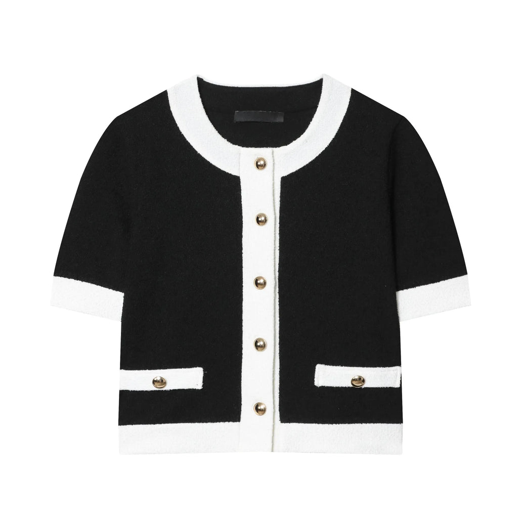 Street fashion polyester suit with beaded leather round neck top and high-waisted stretch trousers