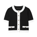 Street fashion polyester suit with beaded leather round neck top and high-waisted stretch trousers