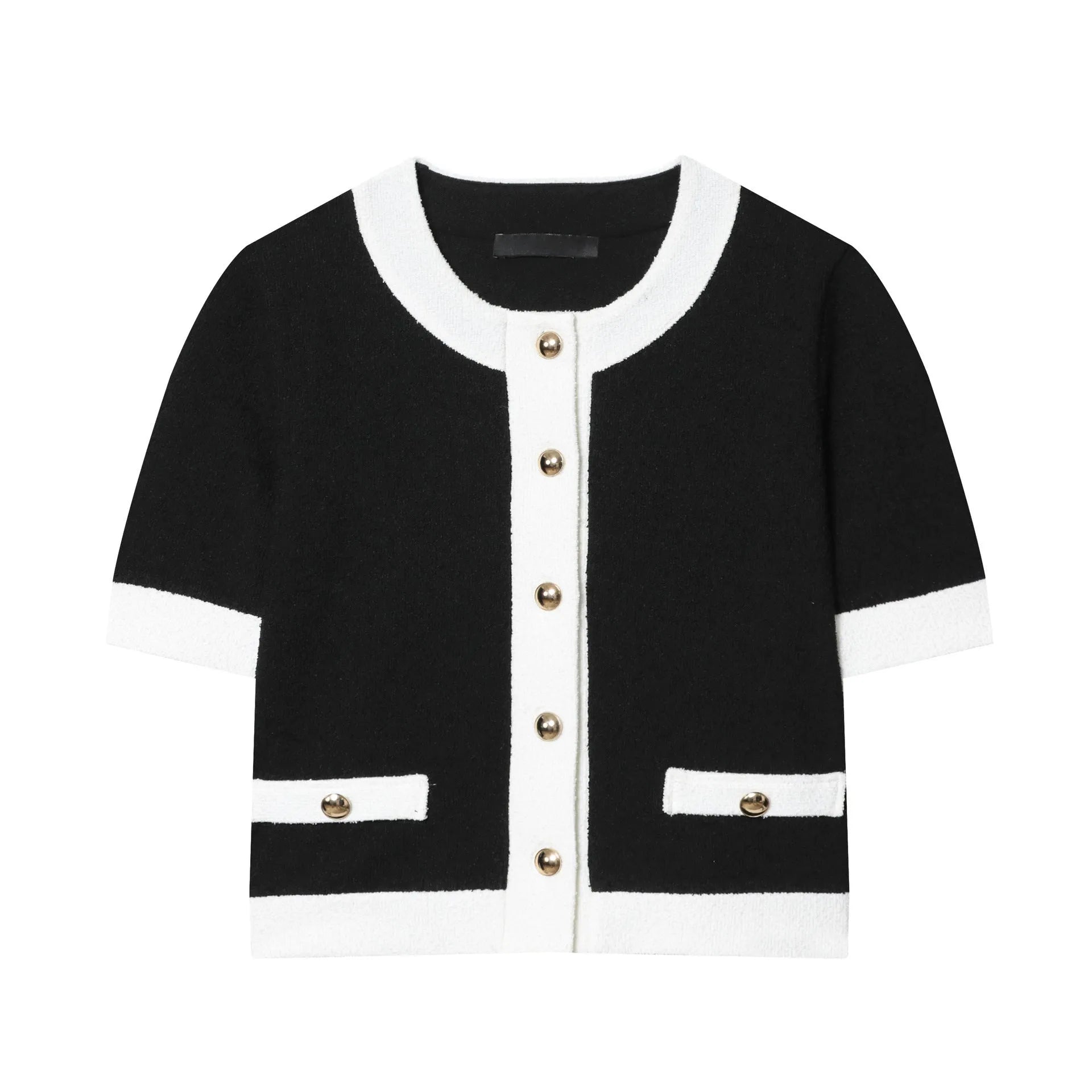 Street fashion polyester suit with beaded leather round neck top and high-waisted stretch trousers