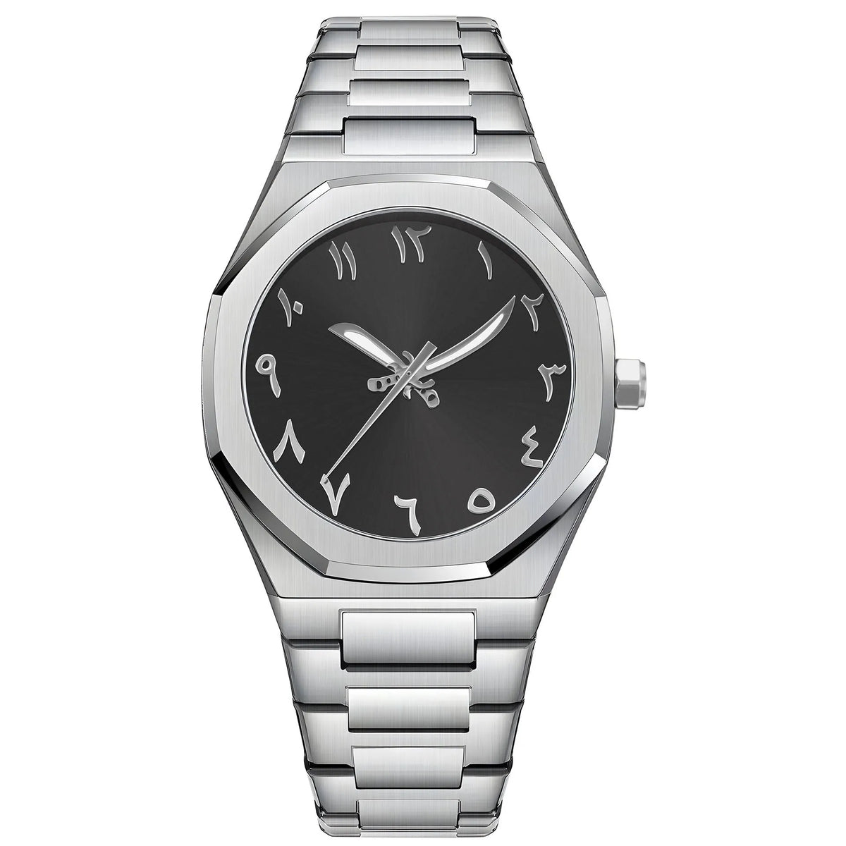 Business casual men's watch with stainless steel belt and black dial