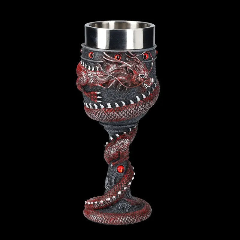 Personalised Chinese dragon 3D design red wine glass with stainless steel and resin construction