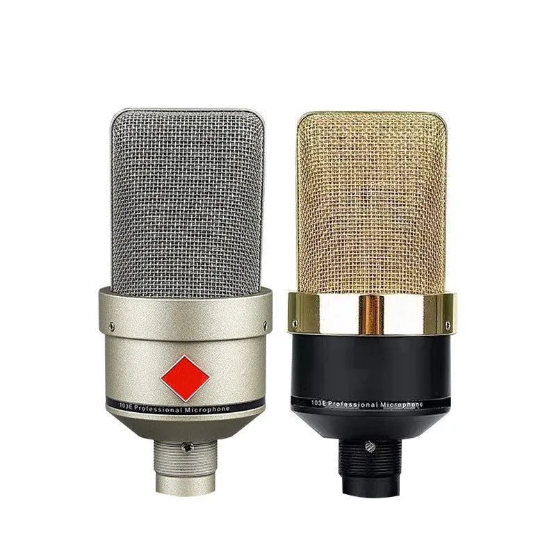 Wired condenser microphone with stand in champagne gold or black gold colour for vocal recording