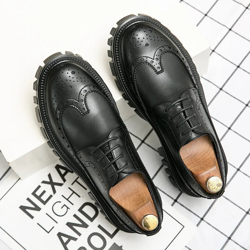 Men's black and brown brogue shoes with round toe design for business wear