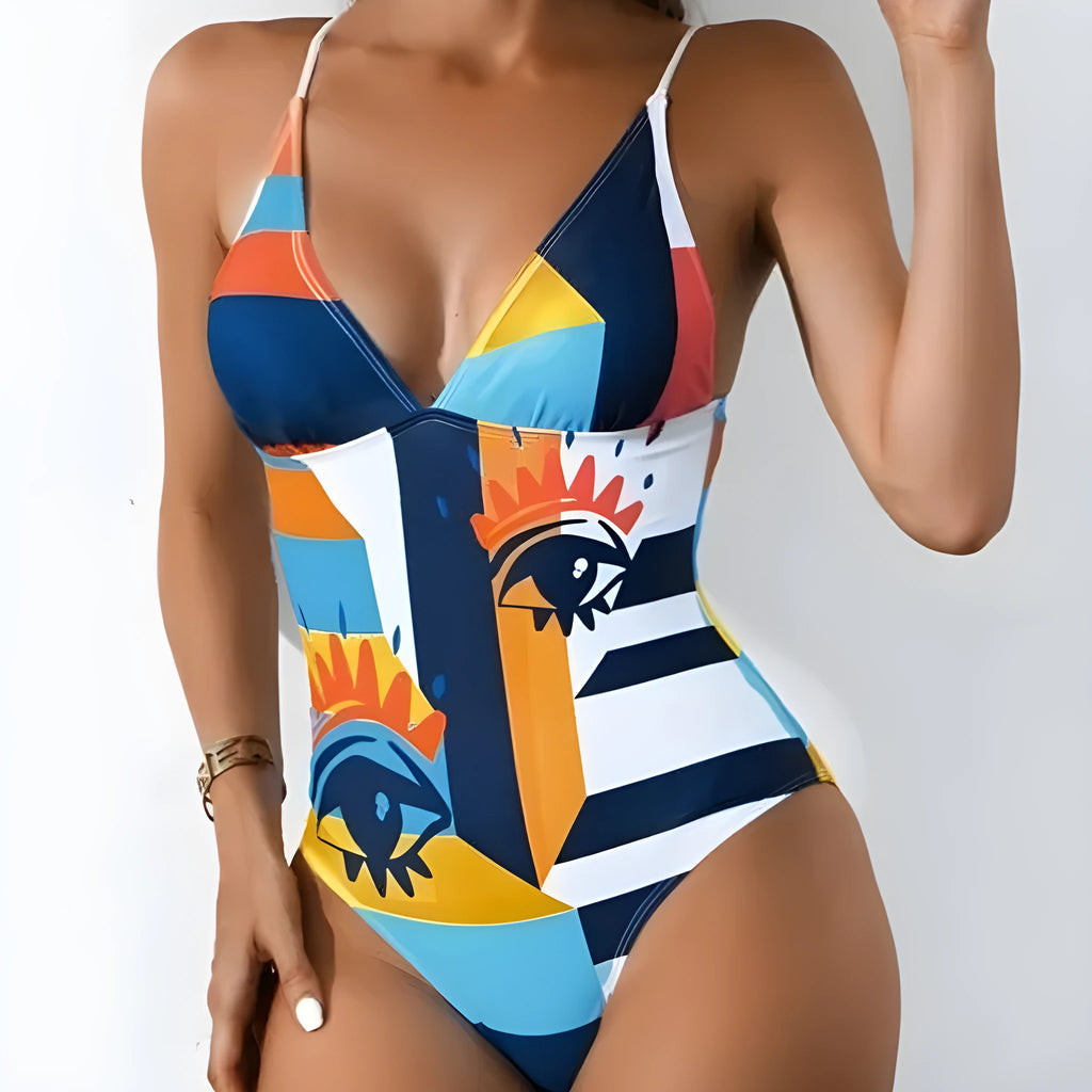 Plus size women's solid colour backless one-piece swimsuit on a hanger.