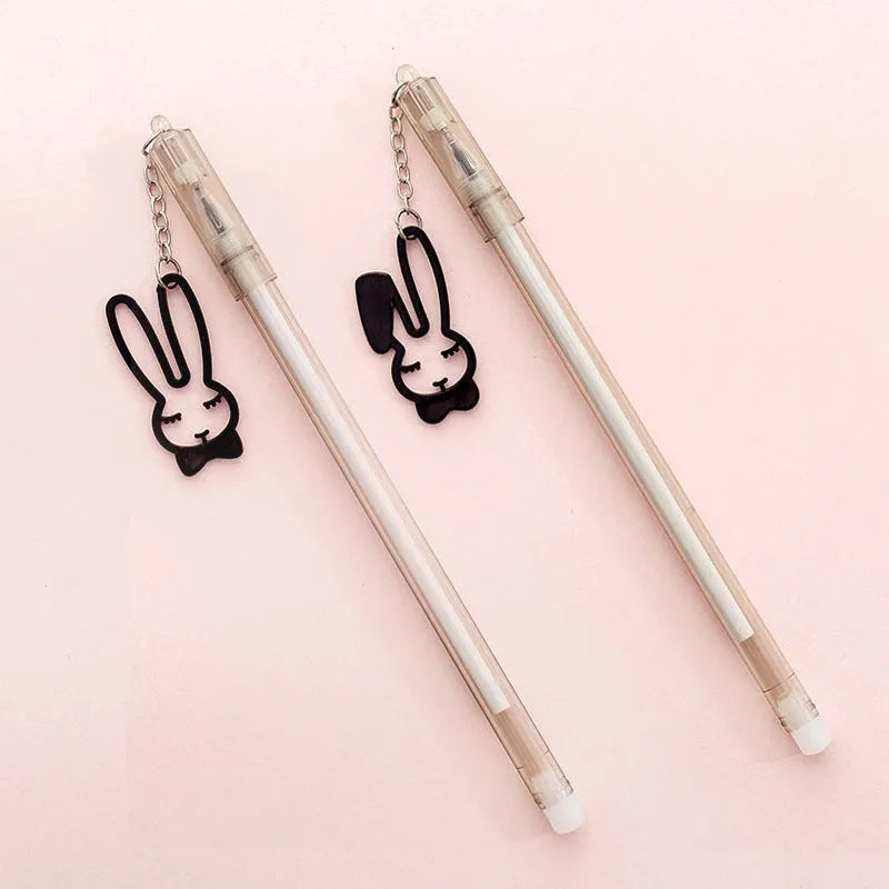 Plastic gel pen with paper crane or rabbit pendant decoration, 17cm length with 0.38mm tip