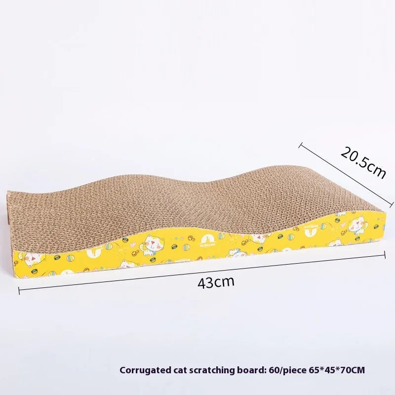 Corrugated paper cat scratch board in various shapes including bone type, M type, and triangle designs