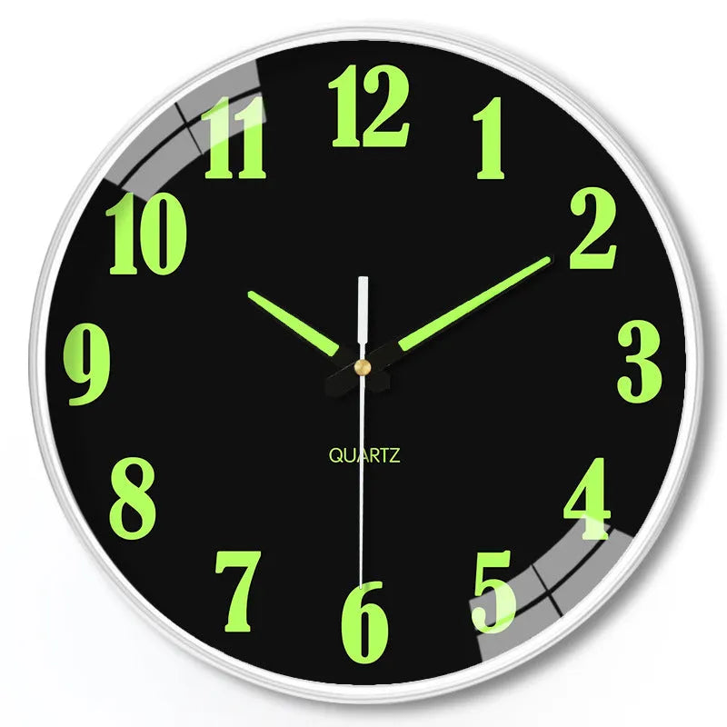 20cm diameter modern wall clock with luminous dial showing plastic construction and contemporary design