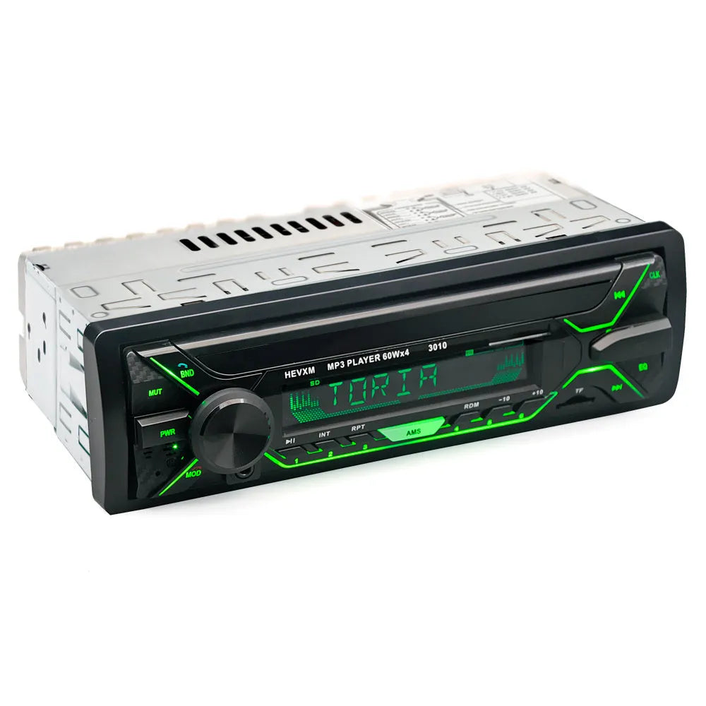 Car dashboard MP3 player radio with Bluetooth, LCD display, USB port, and control buttons