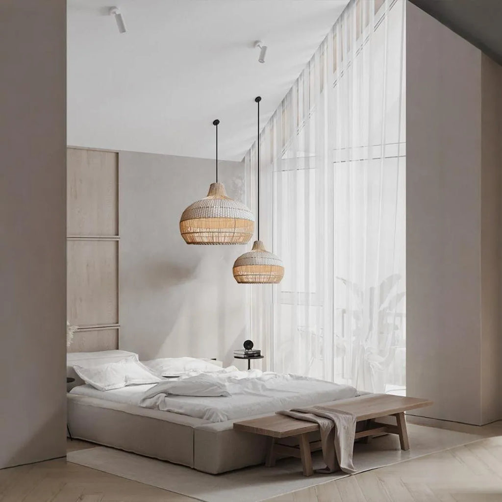 Rattan living room chandelier with pastoral southeast asian style and 60cm diameter.