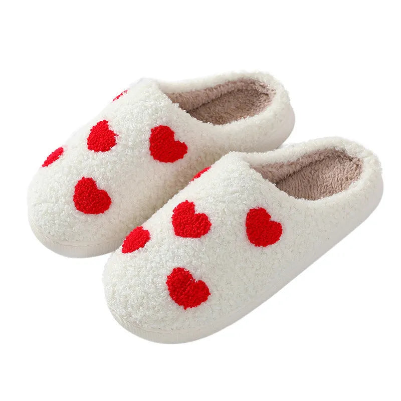 Women's plush cartoon love style slippers with non-slip PVC sole in Big Love pattern.