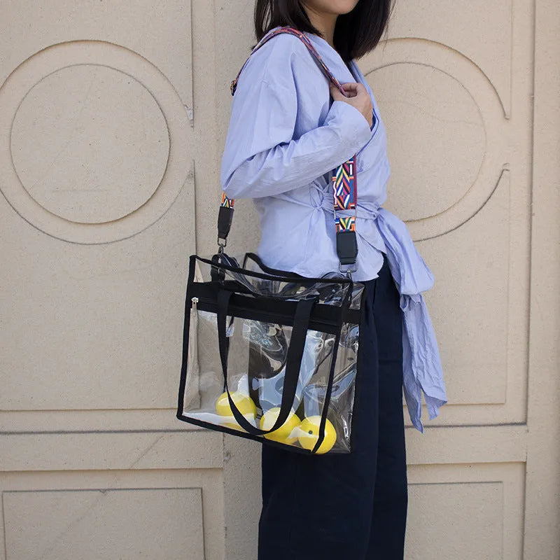 Transparent PVC women's messenger bag with double shoulder straps and three-dimensional outer pocket