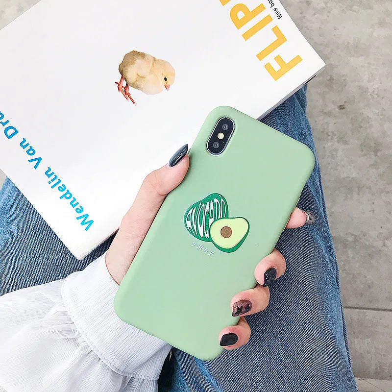 Green avocado cartoon printed flexible TPU back cover case for Apple iPhone mobile phones.