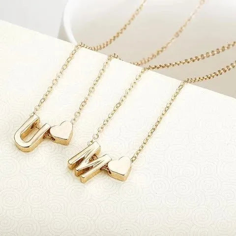 Gold and silver alloy peach heart shaped letter pendant for necklace