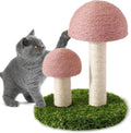 Pink mushroom-shaped cat scratching post with natural sisal caps for kittens