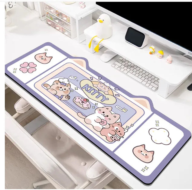Oversized desk pad mouse mat with natural rubber base in Pink Bunny, Purple Bear or Purple Kitten solid colour designs