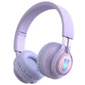 Wireless RGB children's headphones in bunny pink colour with lights on