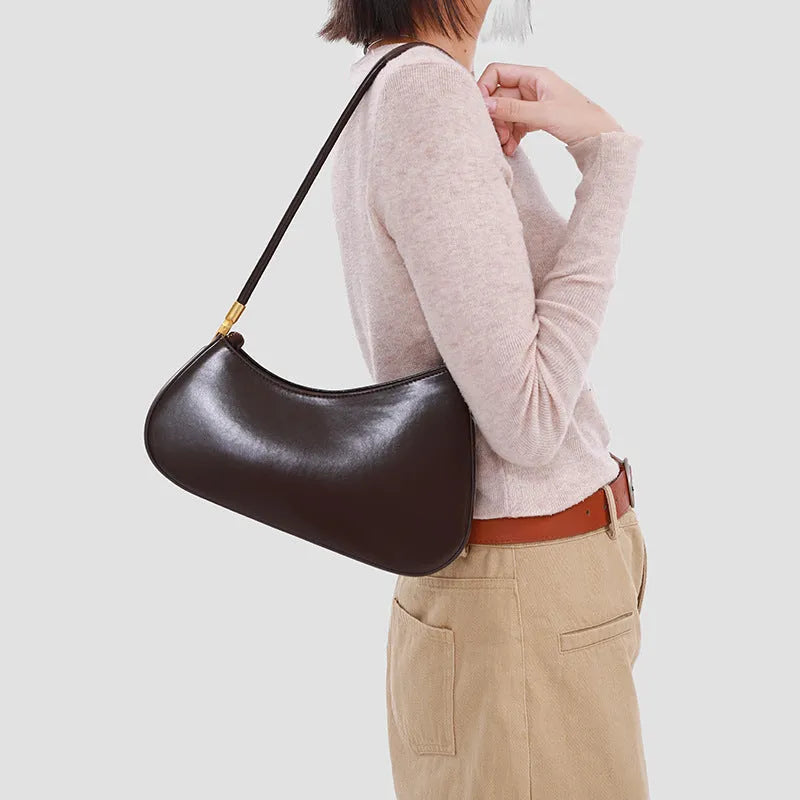 Women's retro oval underarm bag in sandwich pocket design showing seven colour options