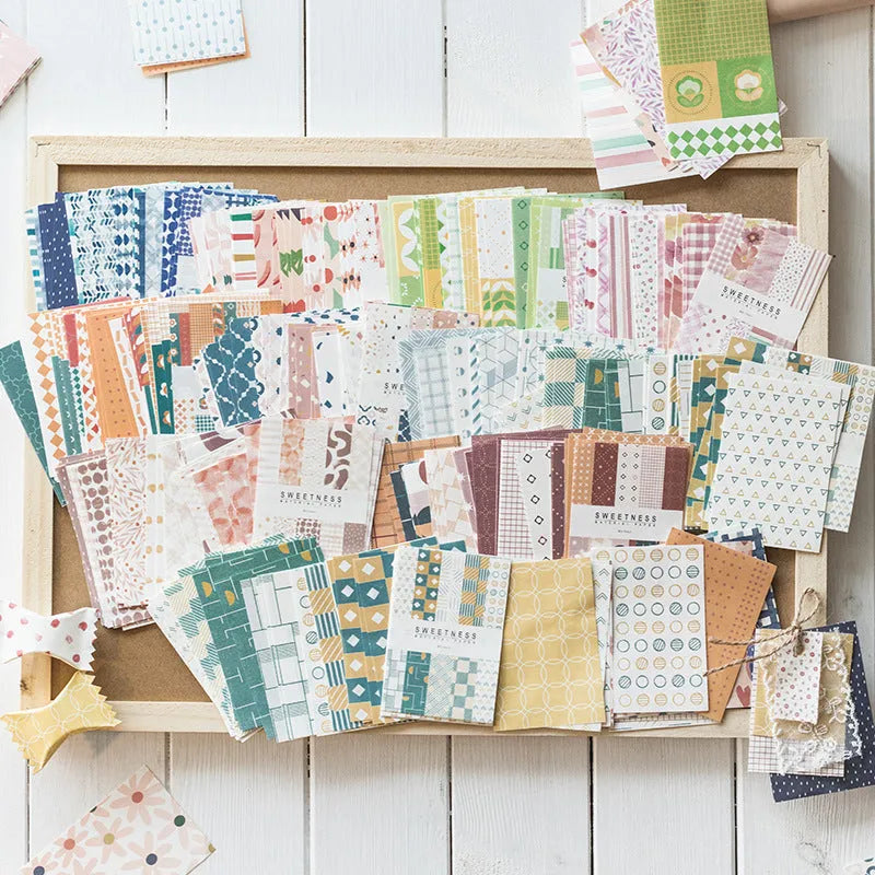 50 pieces of retro dessert-themed collage note paper in assorted colours measuring 56mm by 83mm