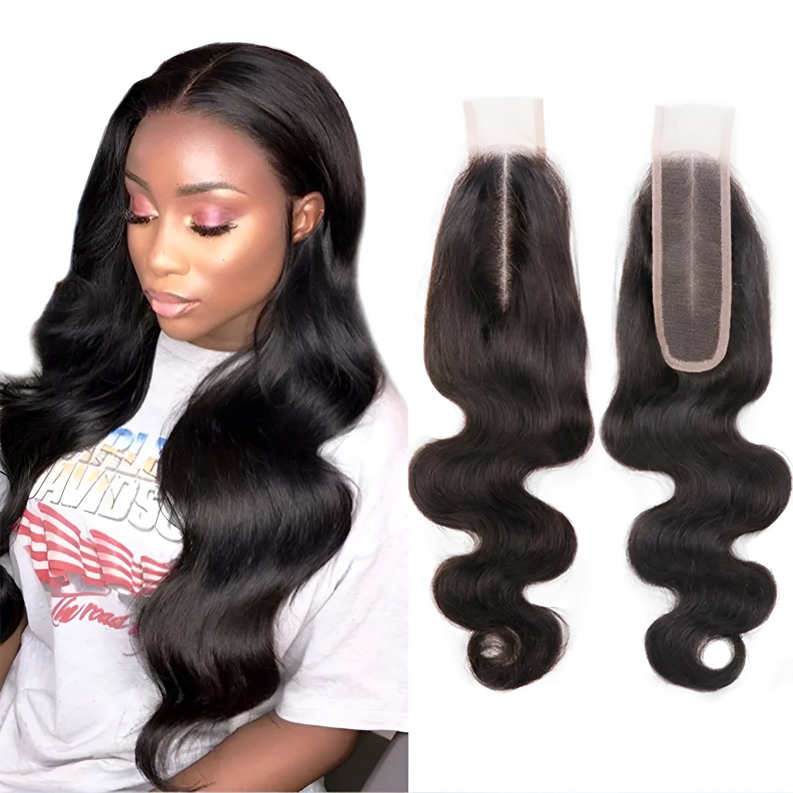 Straight natural colour human hair wig for women shown in long length