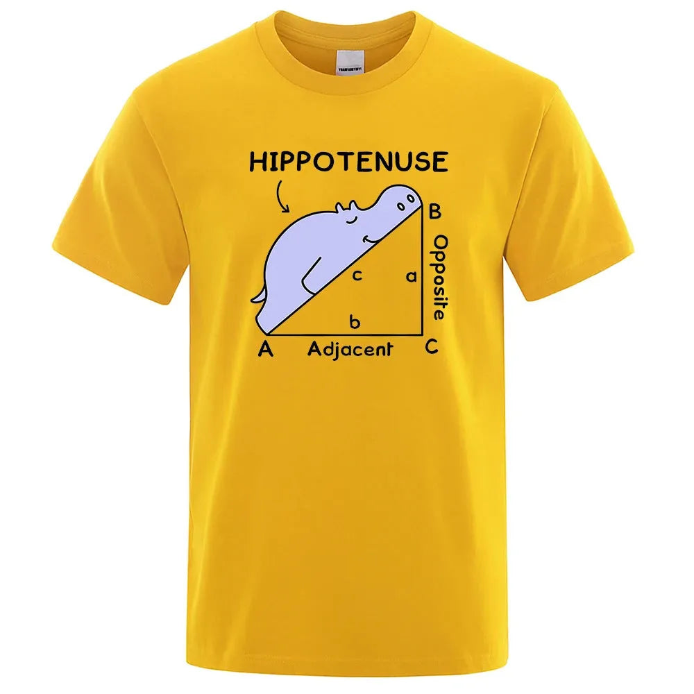 Loose fit cotton T-shirt with white 'Hippotenuse Opposite Adjacent' funny print, shown in Army Green colour.