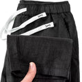 Pure linen Chinese style trousers with elastic waistband in straight leg silhouette