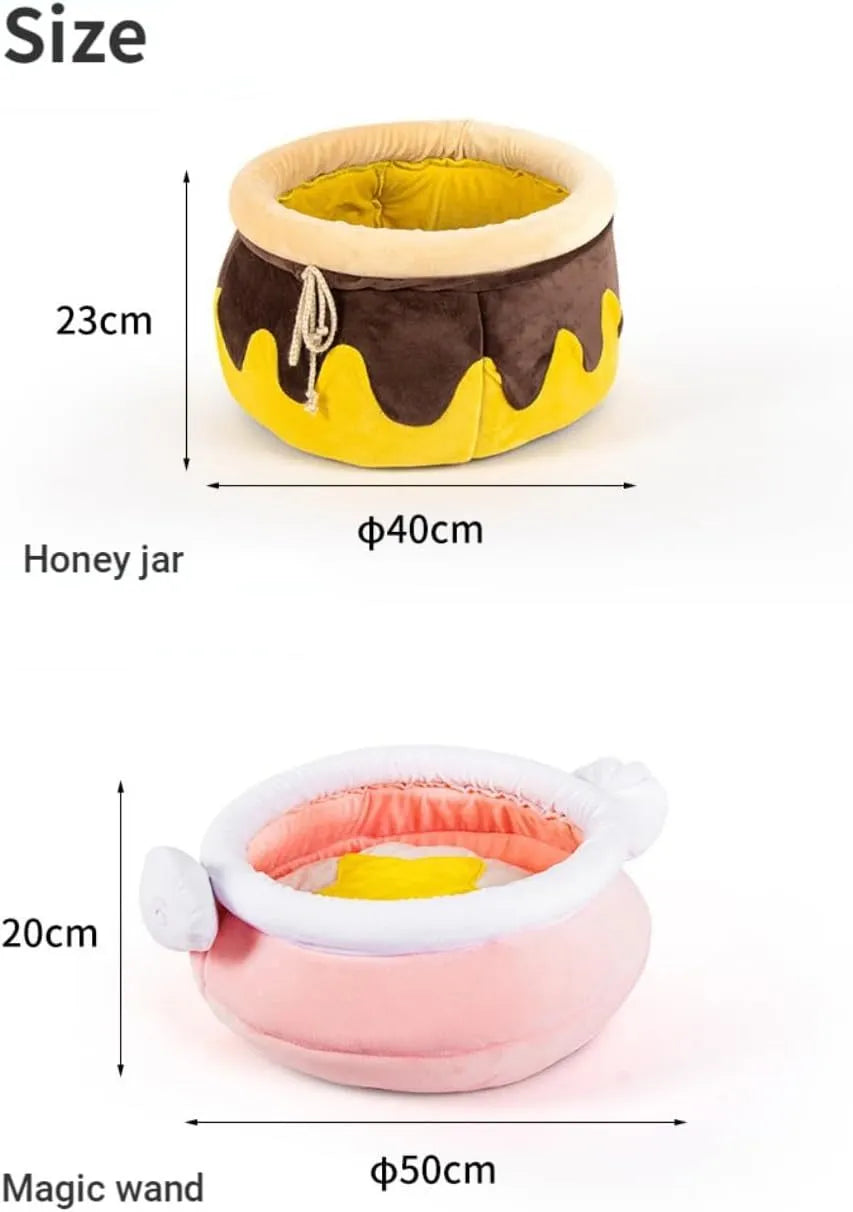 Honey pot magic shape cat nest bed with removable cushion in pink colour for small pets