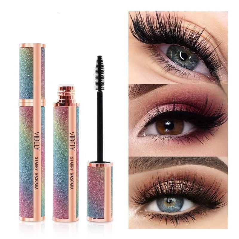 Black waterproof mascara tube with 4D curling wand for long, thick lashes