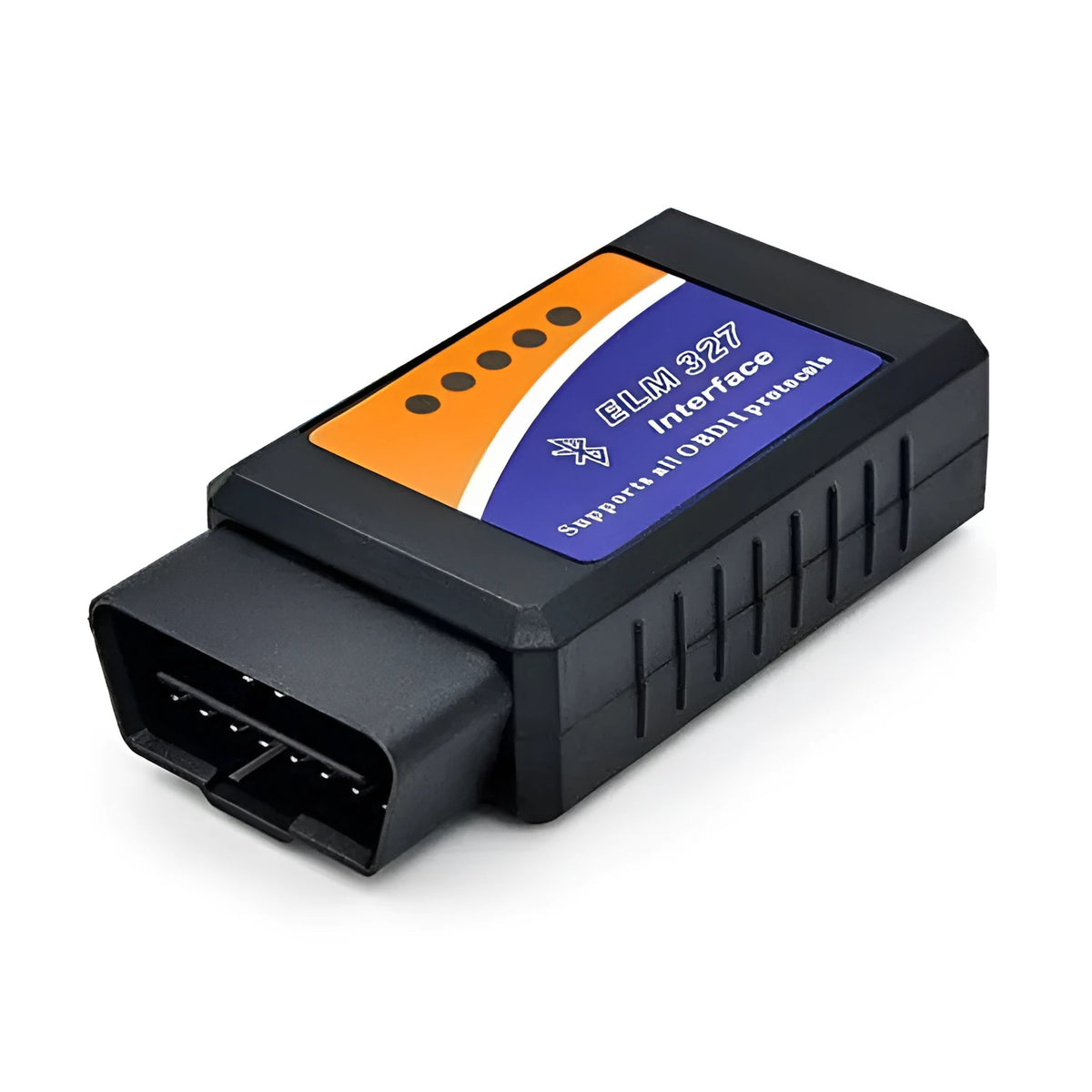 Small blue ELM327 Bluetooth OBD2 diagnostic scanner for reading car engine fault codes
