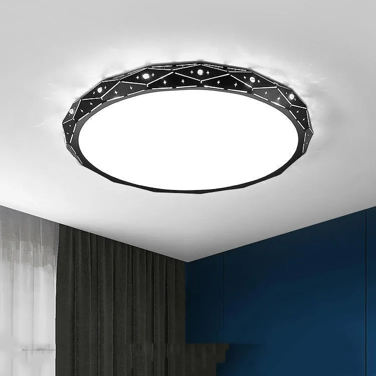 Round iron LED ceiling lamp with black or white frame in multiple diameter sizes