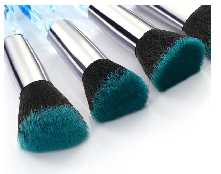 Crystal diamond handle foundation brush set with artificial fibre bristles in four colour options