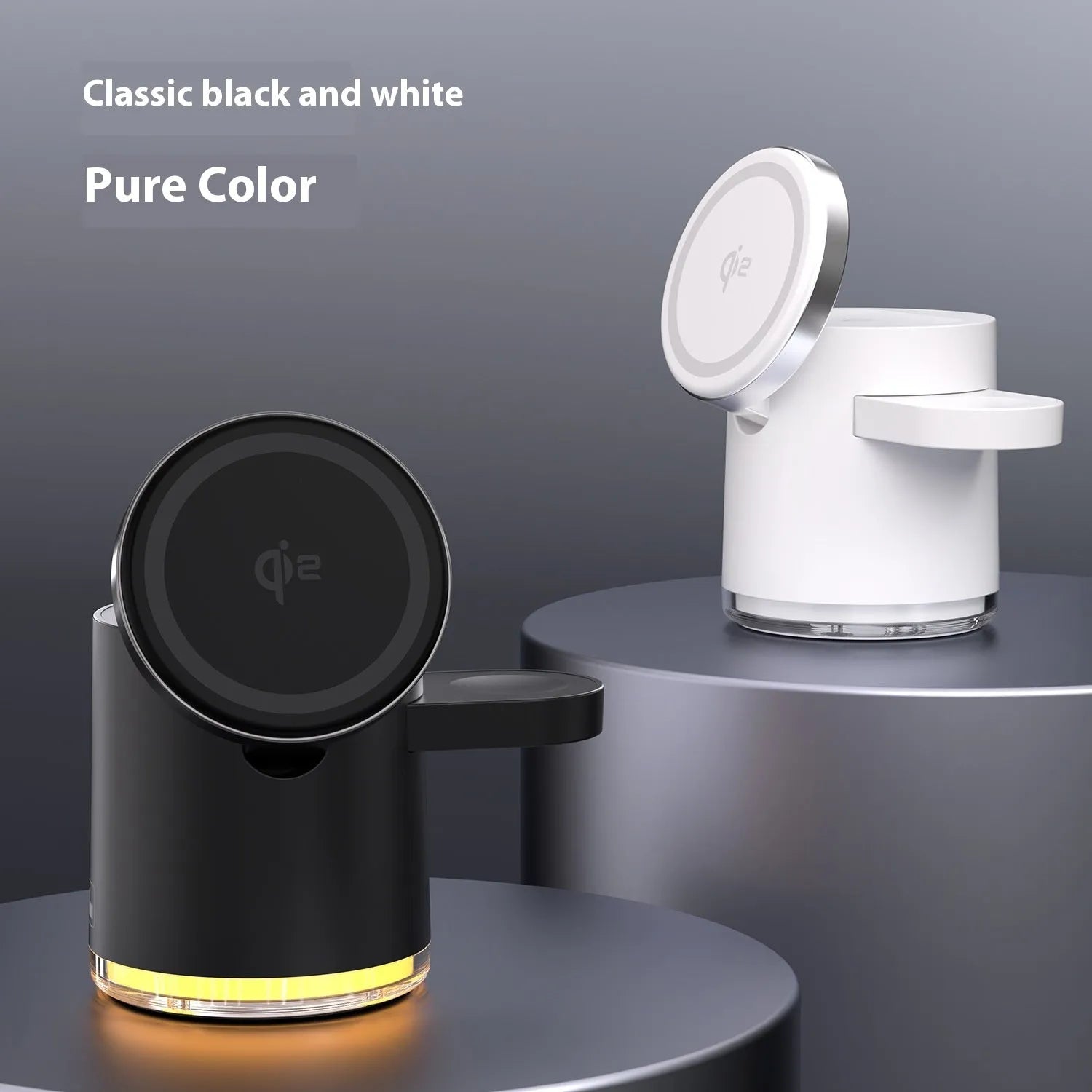 C16 magnetic folding three-in-one wireless charger showing black and ivory white colour options