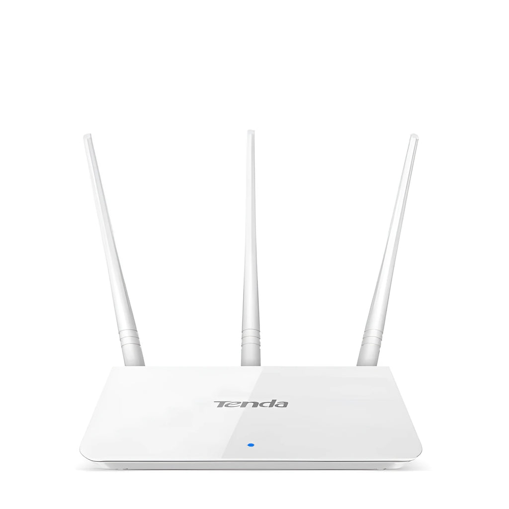 White dual-band wireless router with US-style design supporting 2.4GHz and 5GHz frequencies