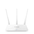White dual-band wireless router with US-style design supporting 2.4GHz and 5GHz frequencies