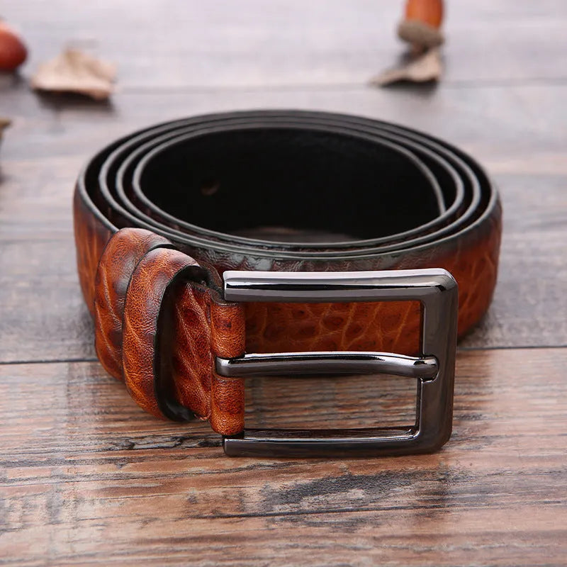 Men's black business belt with alloy pin buckle on imitation leather strap