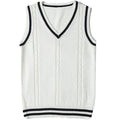 Women's slim-fit V-neck knitted waistcoat with striped stitching in acrylic fibre.