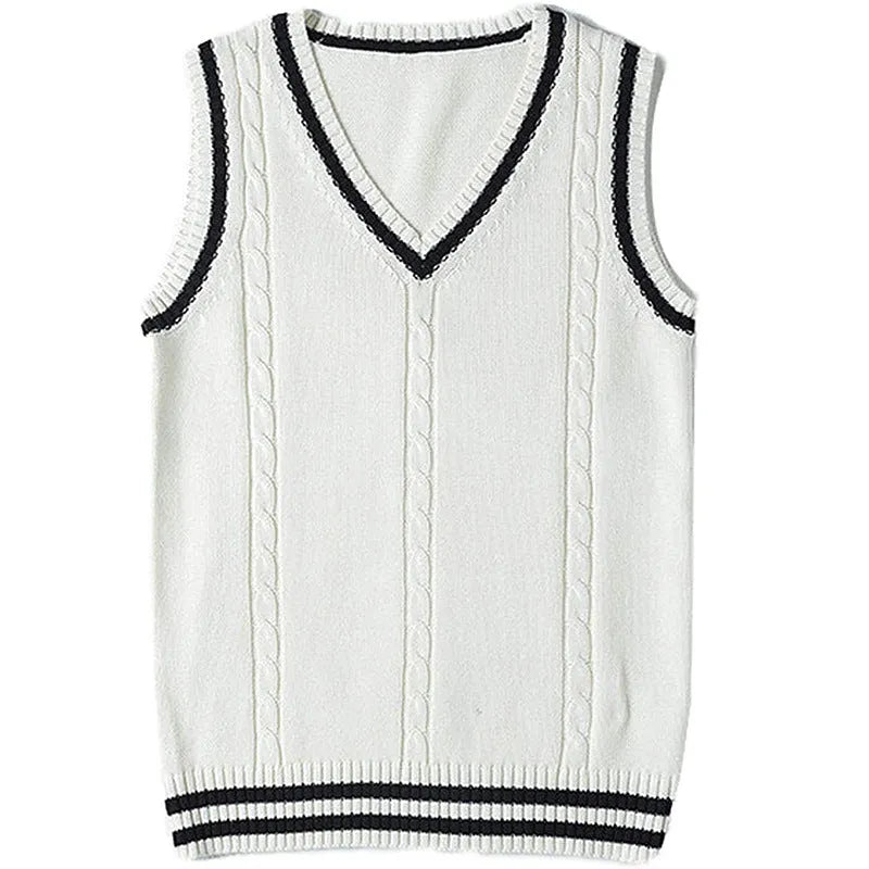 Women's slim-fit V-neck knitted waistcoat with striped stitching in acrylic fibre.