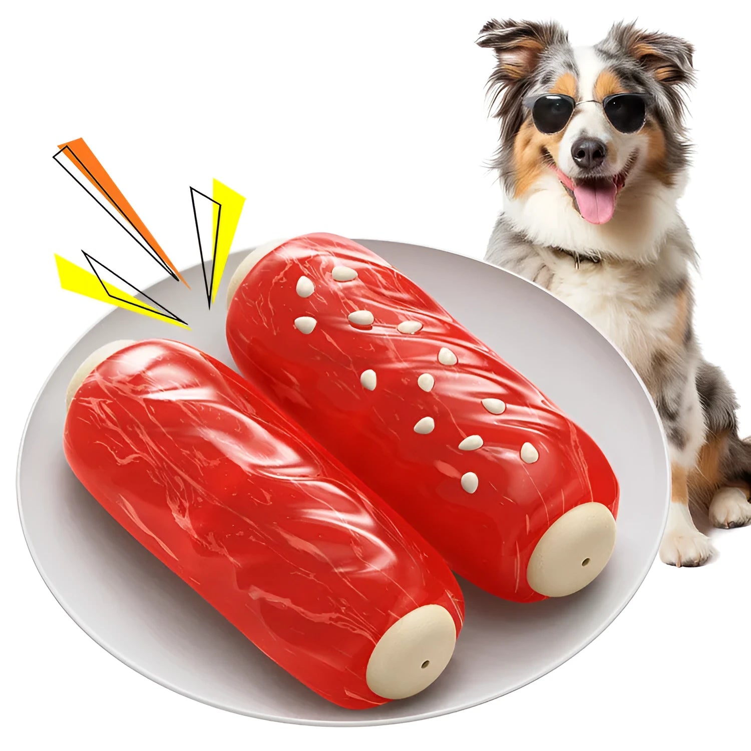 Primary colour plastic molar rod dog chew toy for teething and enrichment play