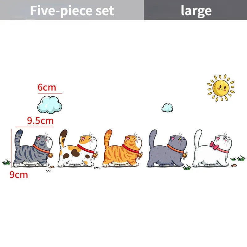 Climbing cats car sticker with five walking cats design on vehicle surface