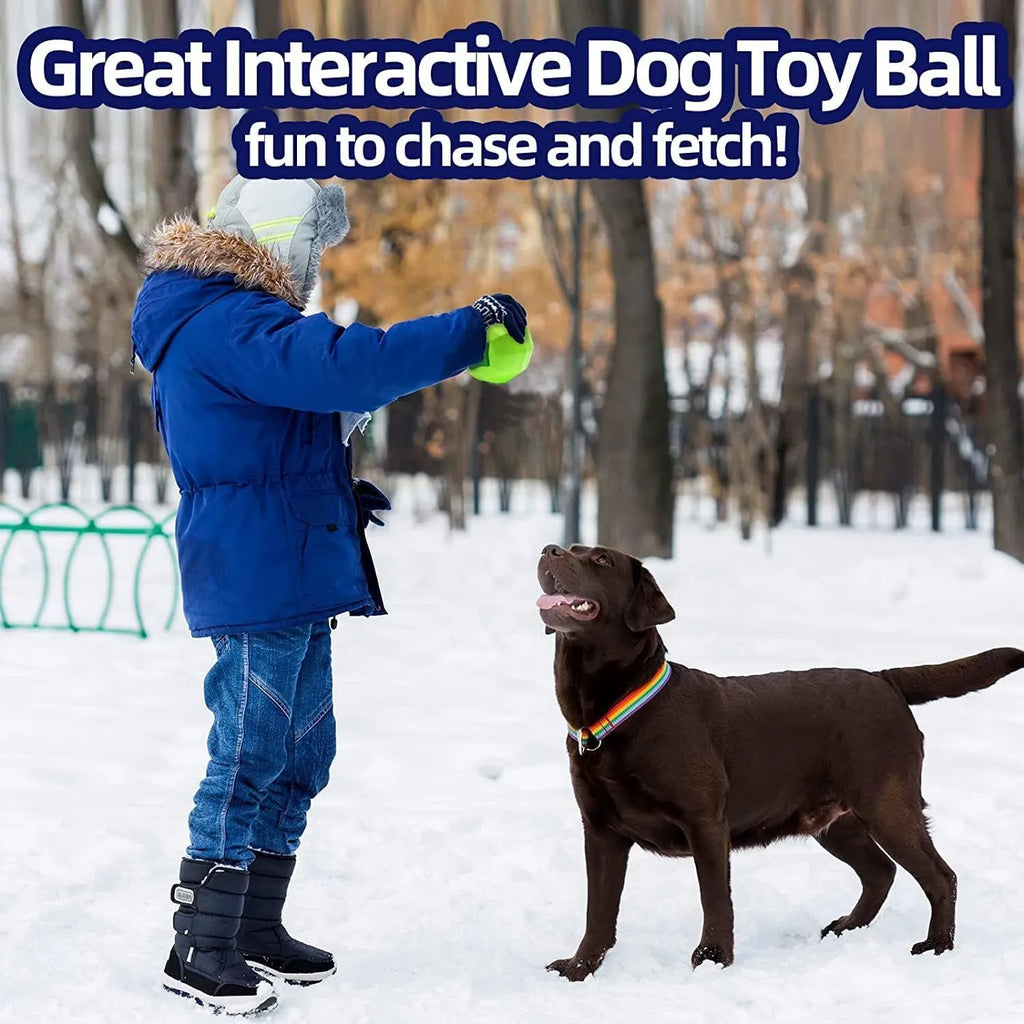 Green natural rubber dog ball with squeaker for large breed aggressive chewers