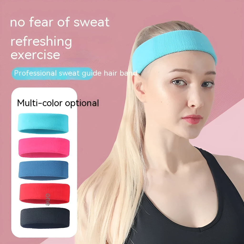 Solid colour elastic sports sweatband for running and gym workouts.
