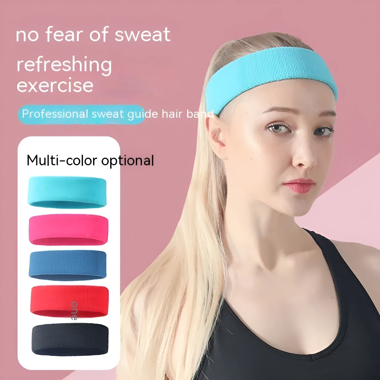 Solid colour elastic sports sweatband for running and gym workouts.