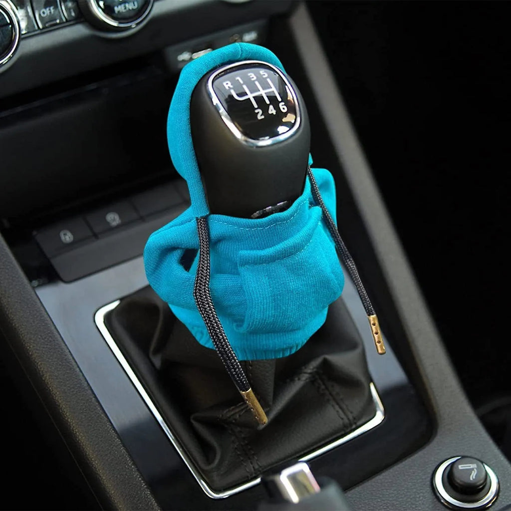 Cloth gear shift knob hoodie cover measuring 13cm by 8cm for car interior protection.