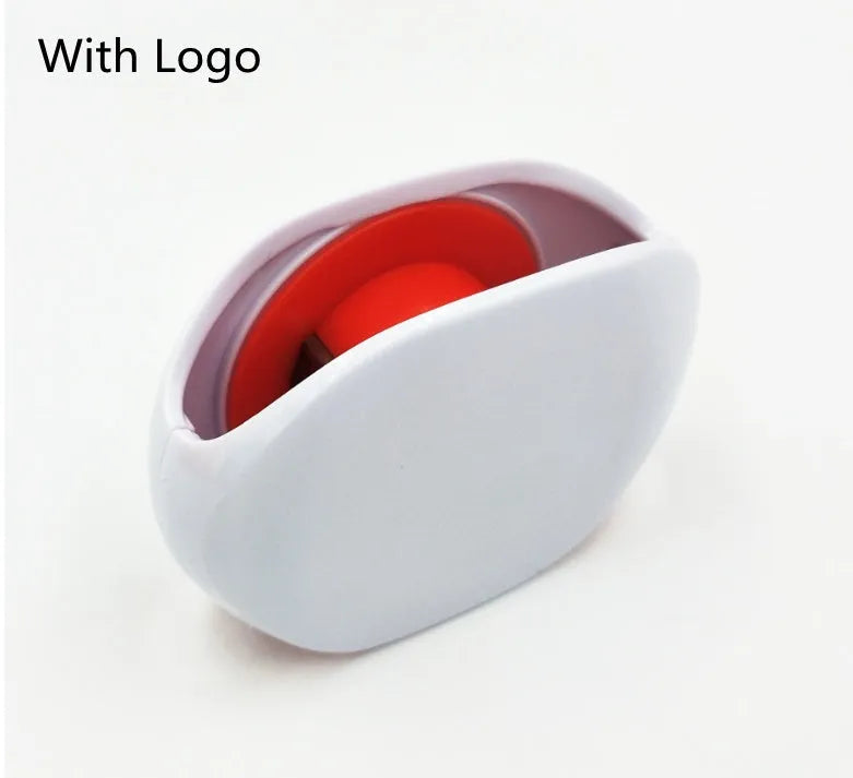 Automatic earphone cable winder retractor in PC ABS plastic, showing compact size and multiple colour options.