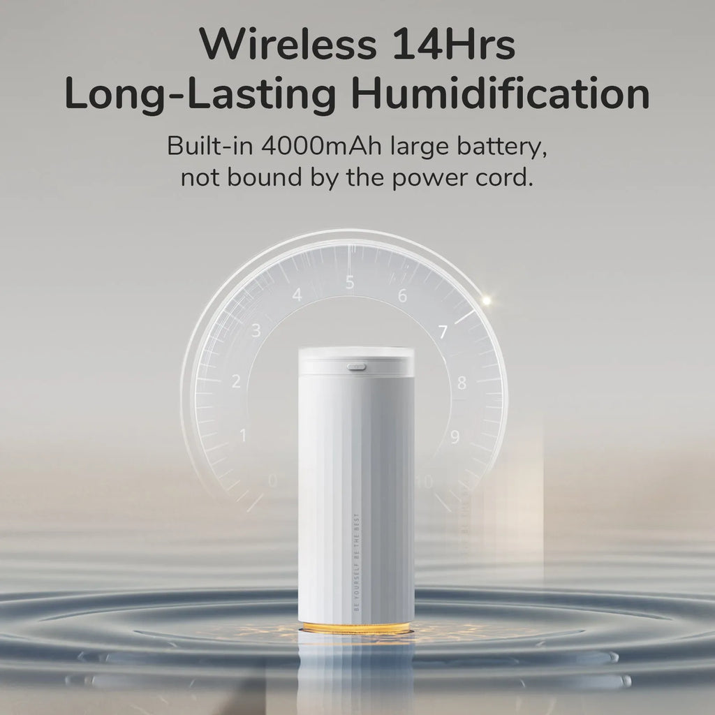 500ml small humidifier with night light in Earth Brown, Coral Pink, or White, USB and car powered for desk or vehicle use.